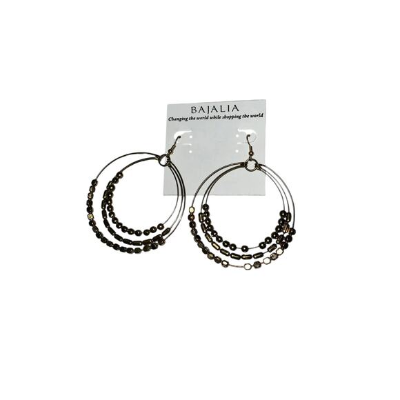 Iris Apfel & Bajalia 3-Tier Beaded Hoop Dangle Earrings Silver Tone - Picture 1 of 5